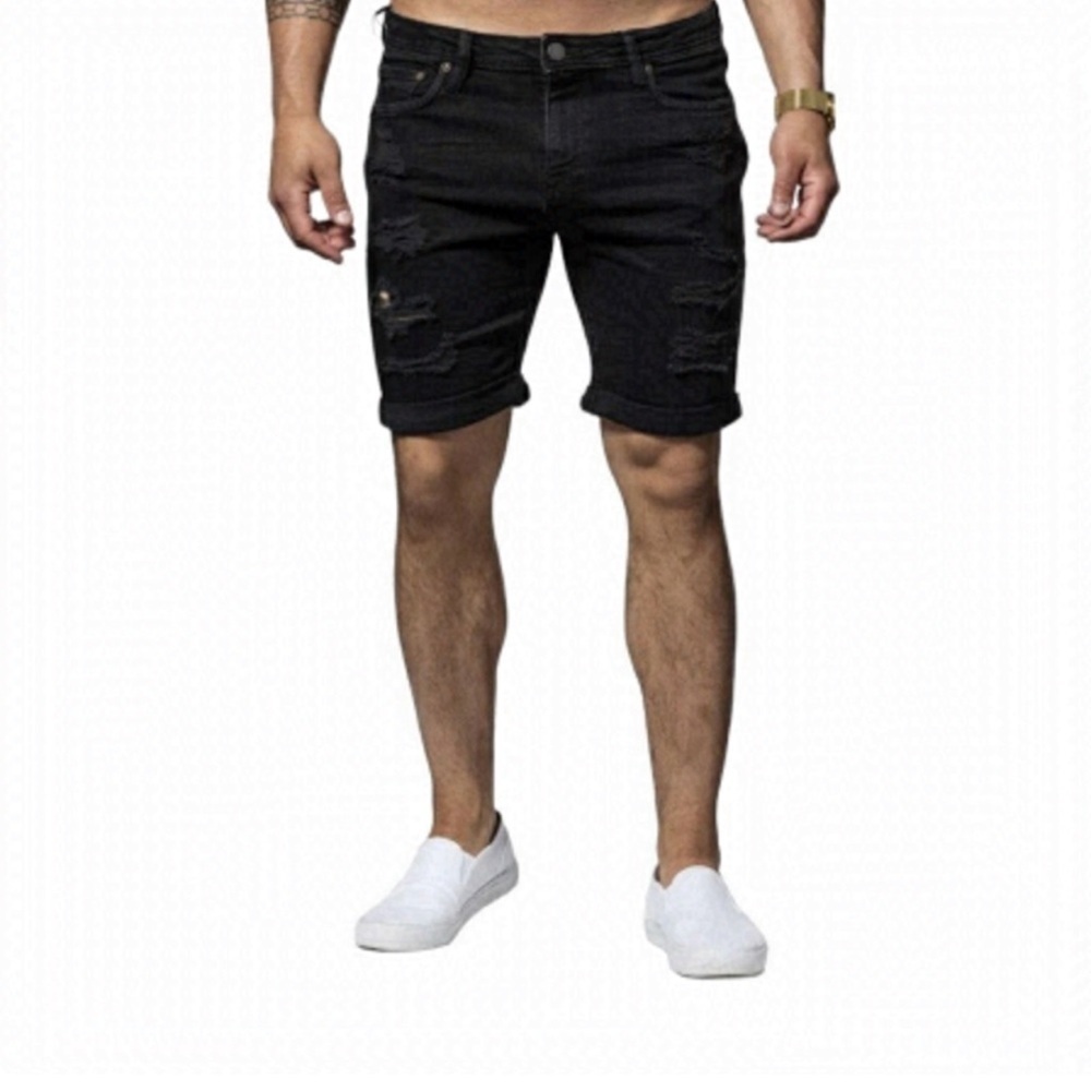 Zara Black Jean Shorts Distressed Denim